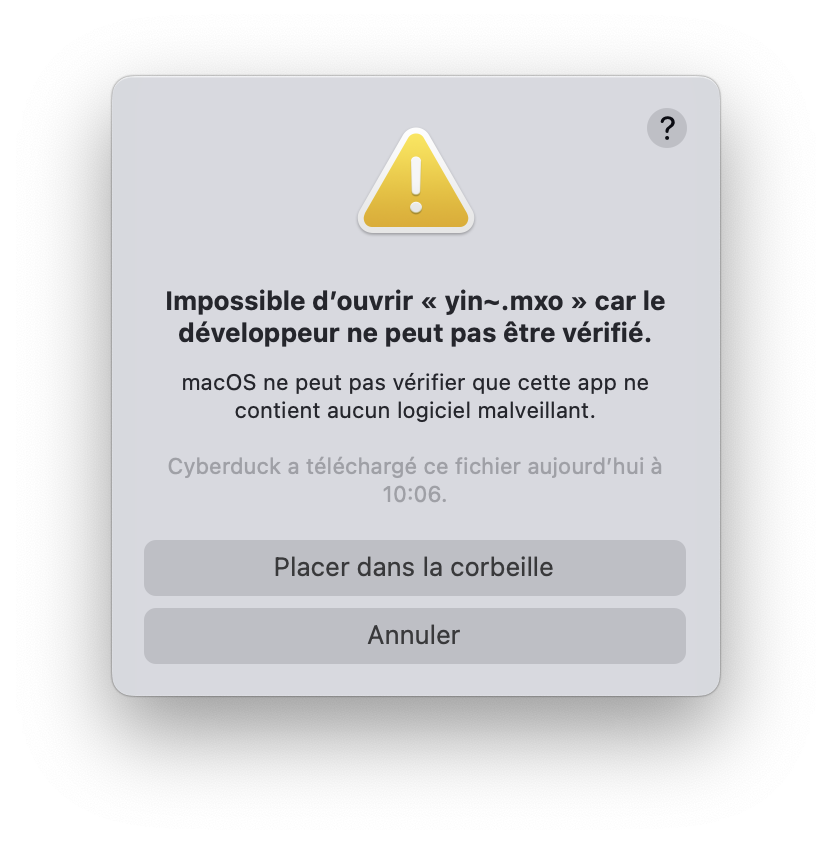 Popup macOS : le développeur ne peut pas être vérifié